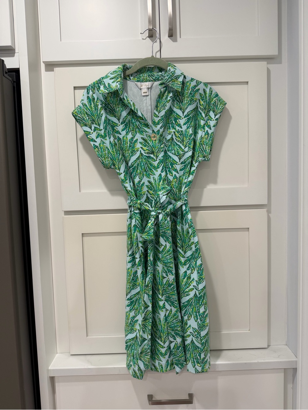 Lilly Pulitzer Green and Aqua Tropical Print Shirt Dress